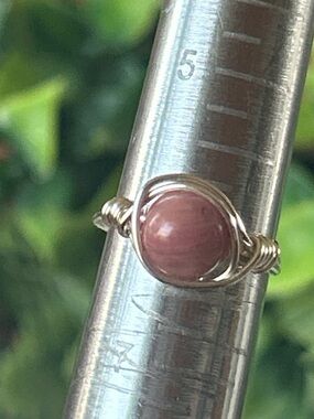 Handmade rhodonite wire wrapped crystal ring size 6